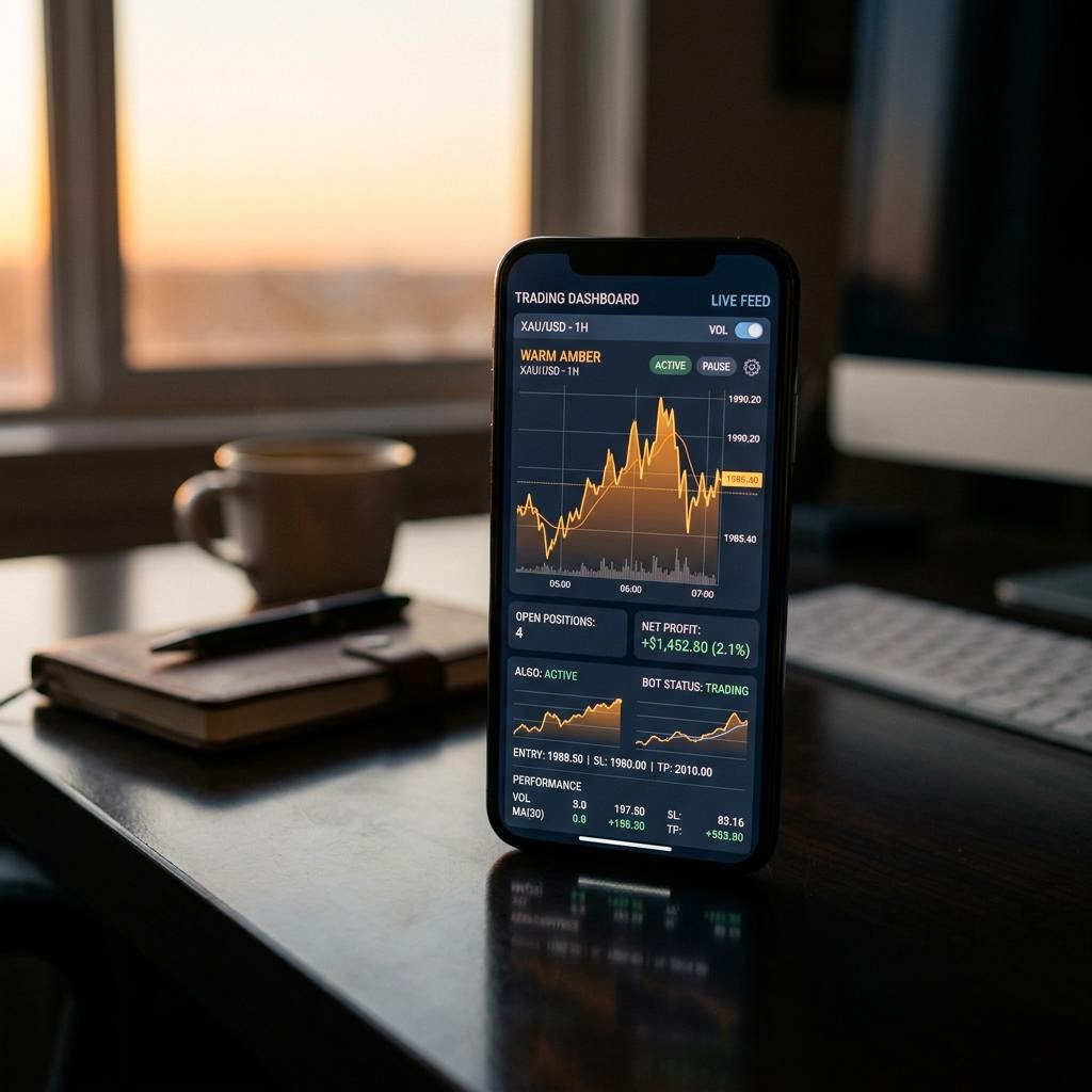 Tableau de bord de la plateforme de trading crypto IA Monoviack sur smartphone